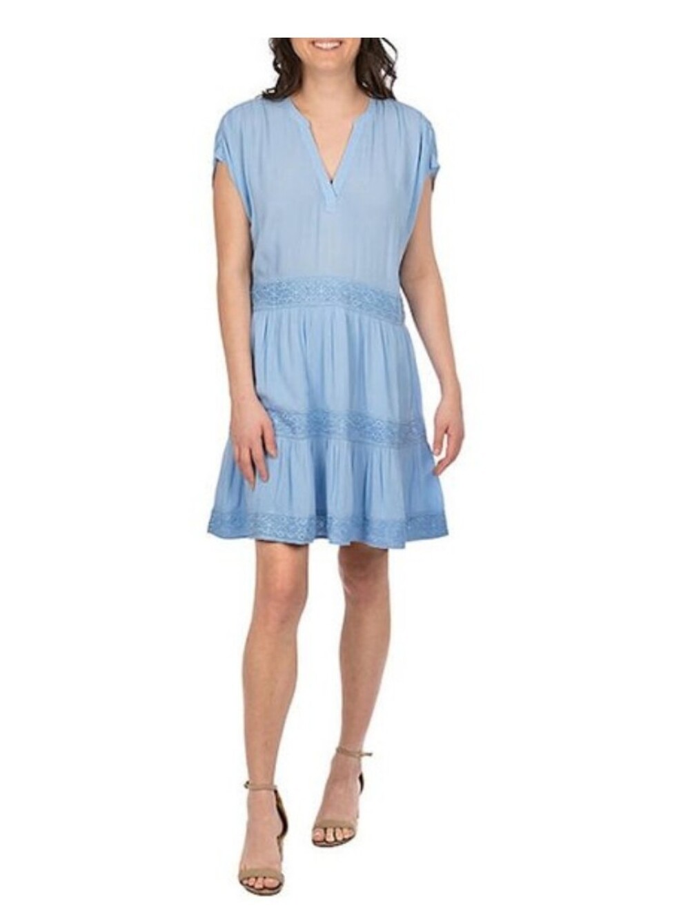 Nwt Gibsonlook Light Blue Tiered Split-Neck Dress